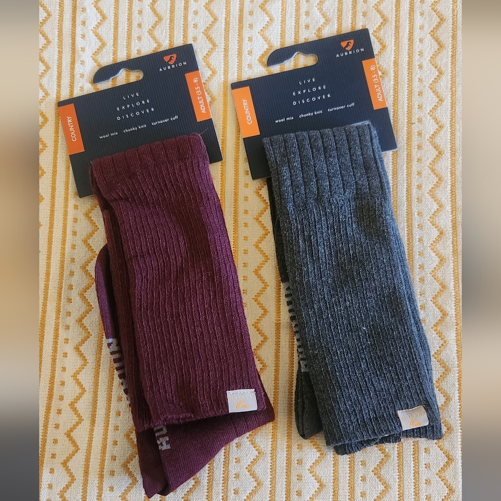Tall Boot Ribbed Socks - Burgundy and Charcoal
